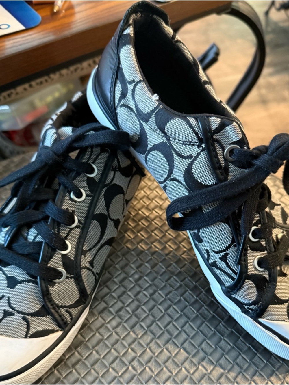 Coach Black & Gray Signature Canvas Sneakers Flats
